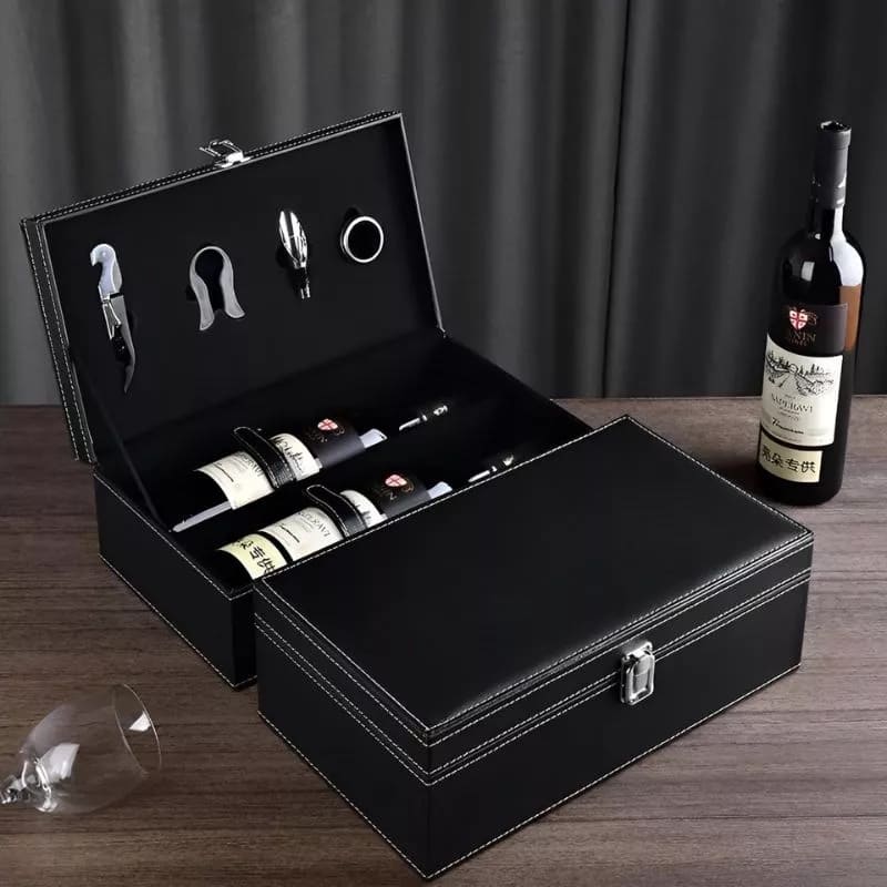 vin tillbehör box set present läderförpackning lyxiga korgar