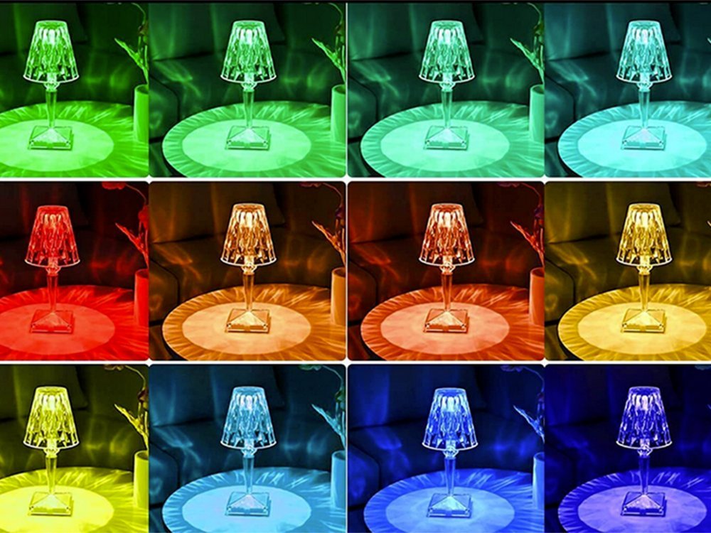 bordslampa glas kristall belysning färgad led natt rgb lampa