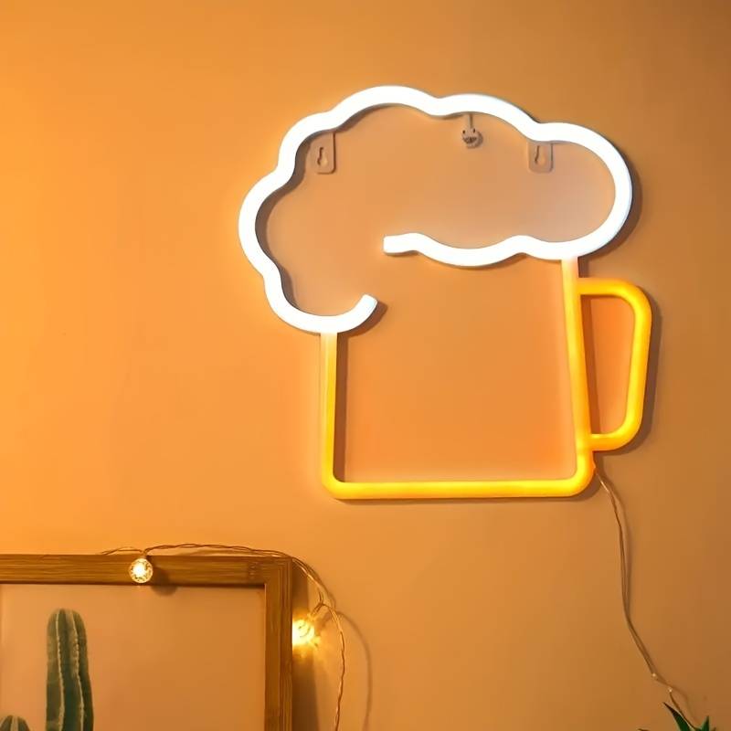 LED-skylt upplyst på väggen, neonhängande - öl