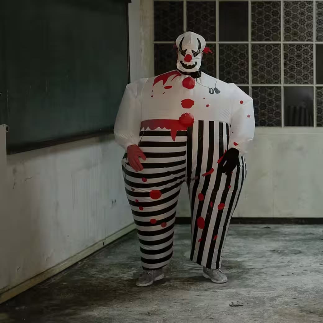 Uppblåsbar läskig clowndräkt​ – Uppblåsbar reklamfigur med fläkt