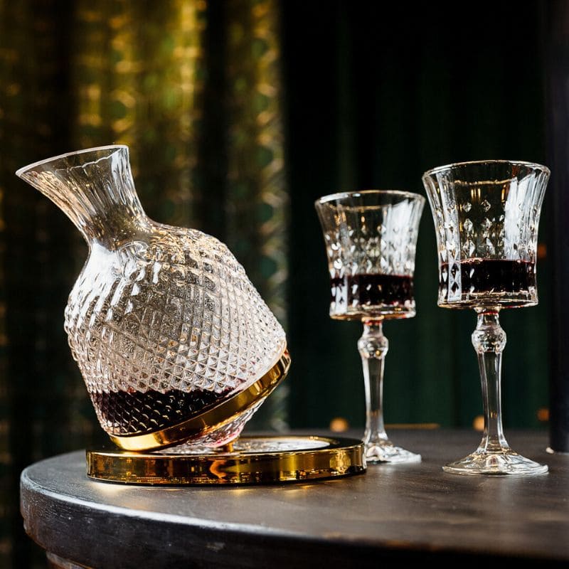 Lyxiga roterande vinkaraffer Set kristallglas + 2 glas för vinälskare 