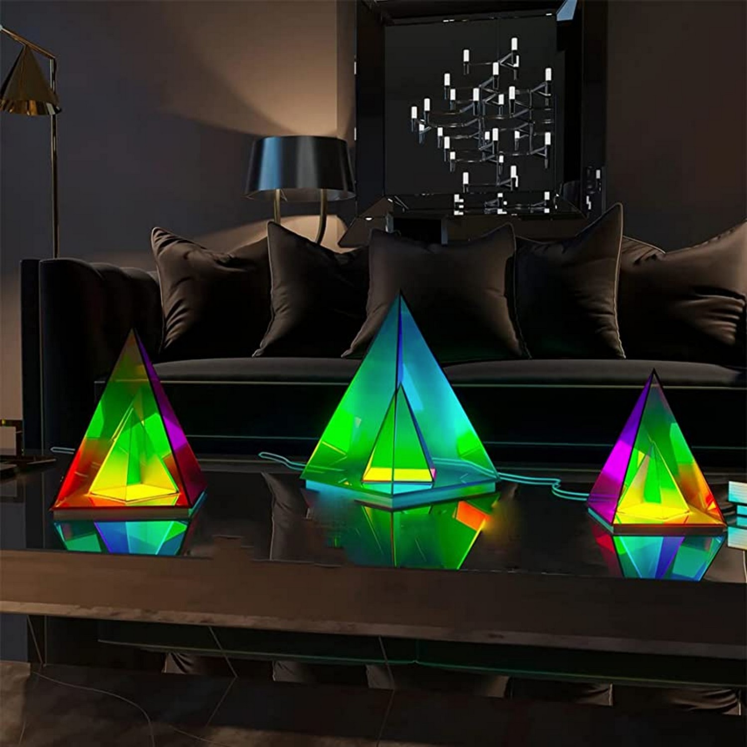 3D LED-lampa pyramid LED-ljus färgfull för bord