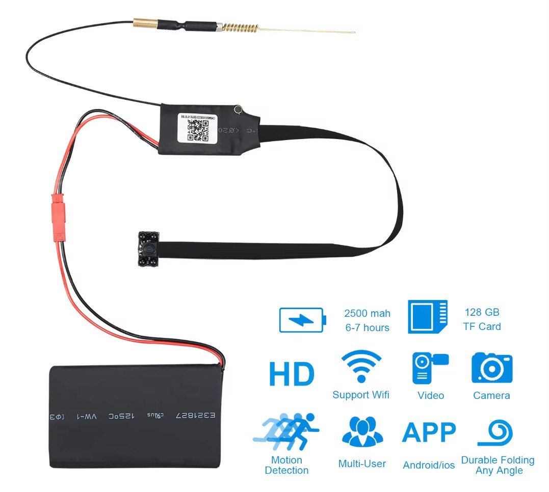 WiFi HD mini pinhole HD-kamera 1080P med IR LED nattlampor